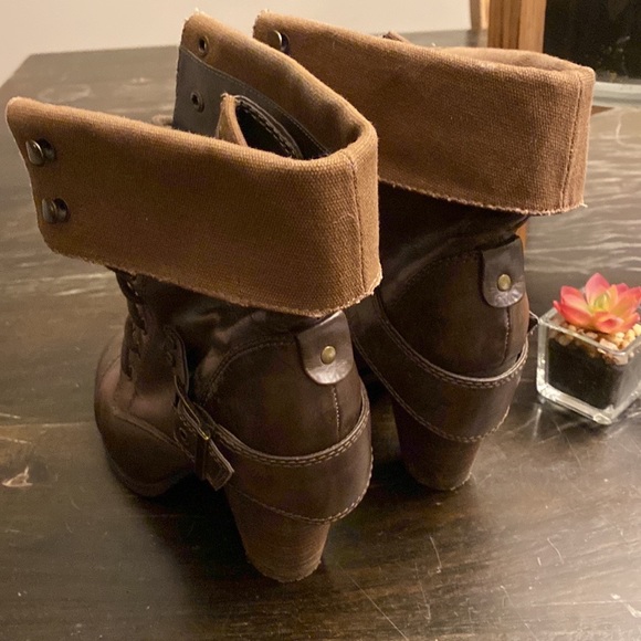 Steve Madden | AWOLL Combat Moto Heel Leather Boots brown women’s 8.5 - Picture 6 of 9